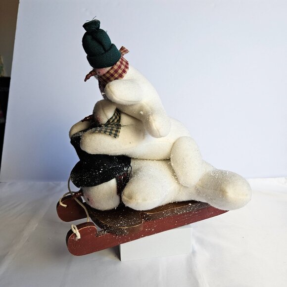 3 Snowmen on Sled Country Primitive Winter Decor Rustic Christmas Figurine - Picture 3 of 7